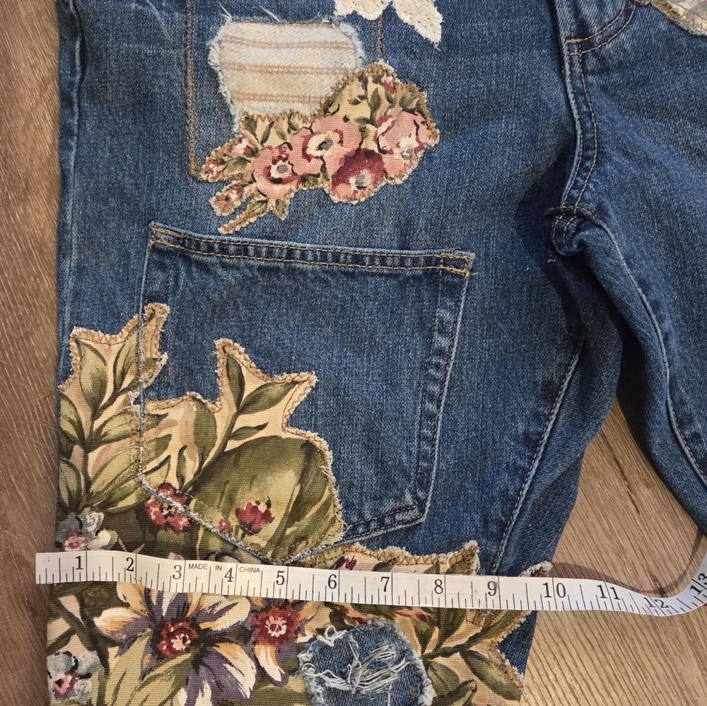 Floral Upcycled Patchwork Dark Denim Overalls By … - image 11